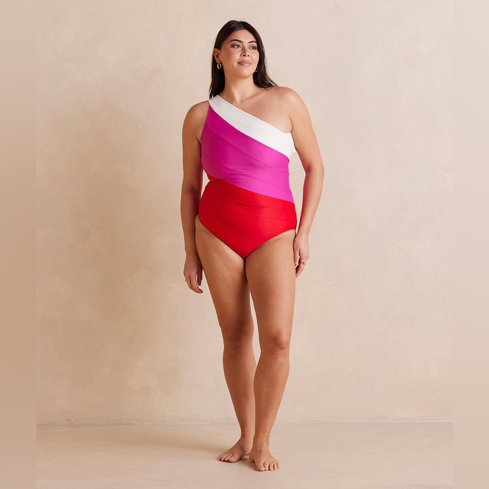 Summersalt The Sidestroke One-Piece Swimsuit Lava & Hibiscus & White Size 22